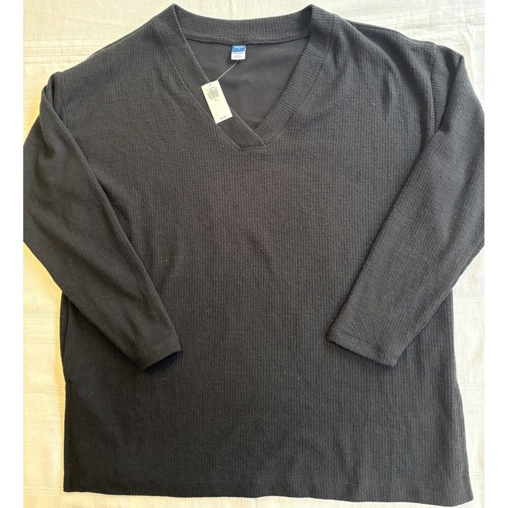Old Navy Plush Tee Women’s M Black V-Neck Long Sleeve Soft Knit NWT